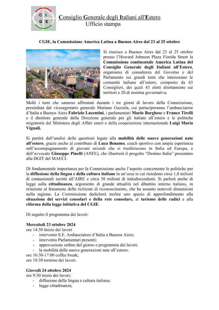 CGIE – La Commissione America Latina a Buenos Aires