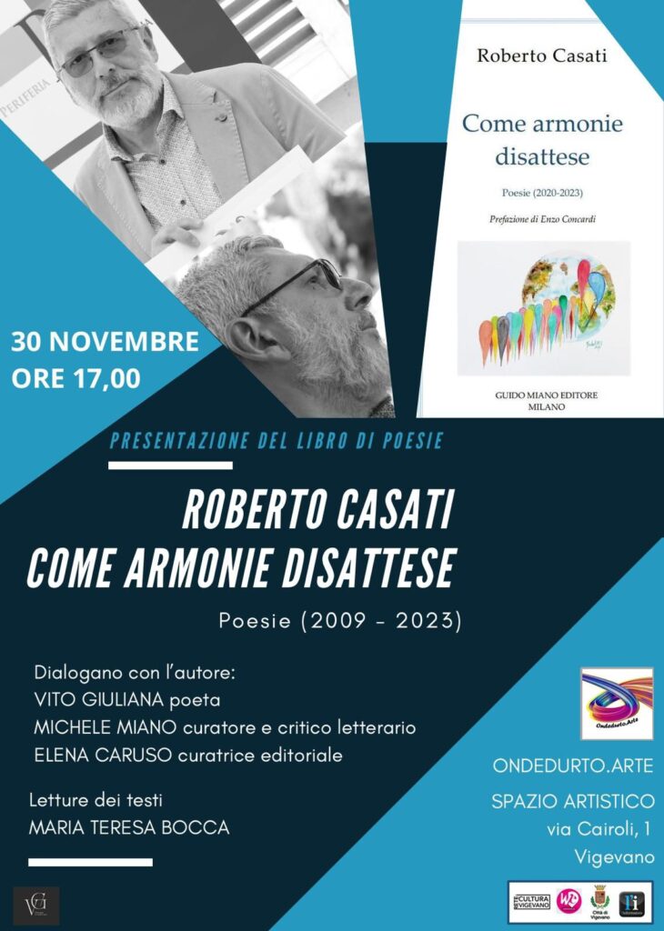 VIGEVANO (PV): PRESENTAZIONE DEL NUOVO LIBRO DI ROBERTO CASATI EDITO GUIDO MIANO EDITORE IL 30 NOVEMBRE P.V.
