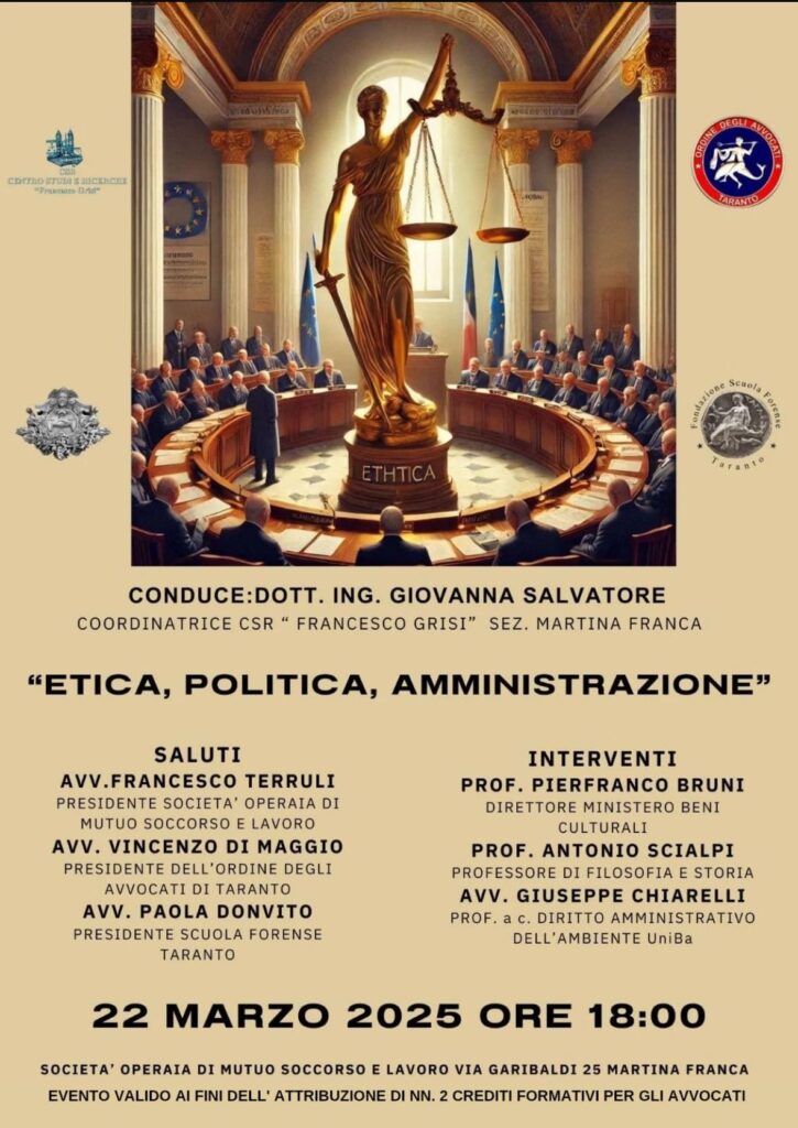 Martina Franca si apre a una discussione etica e politica sul piano culturale con la presenza di Pierfranco Bruni il prossimo 22 marzo