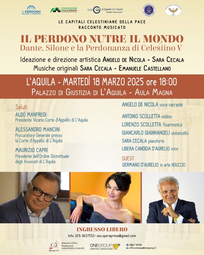 «Il Perdono nutre il mondo» in scena all’Aquila al Palazzo di Giustizia per il centenario dell’avvocato Cecchini