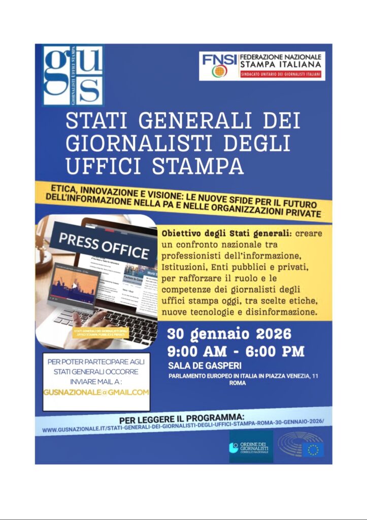 STATI GENERALI DELL’INFORMAZIONE DEGLI UFFICI STAMPA,  AL VIA A ROMA IL 30 GENNAIO 2026