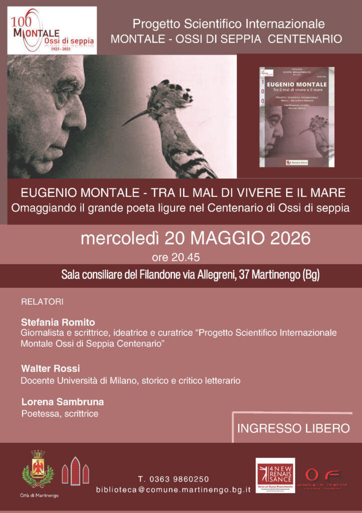 Cento anni di «Ossi di seppia»,a Martinengo una serata dedicata a Eugenio Montale