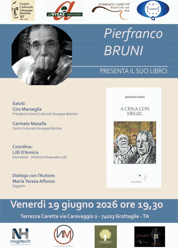 Pierfranco Bruni presenta «A cena con Hegel» a Grottaglie