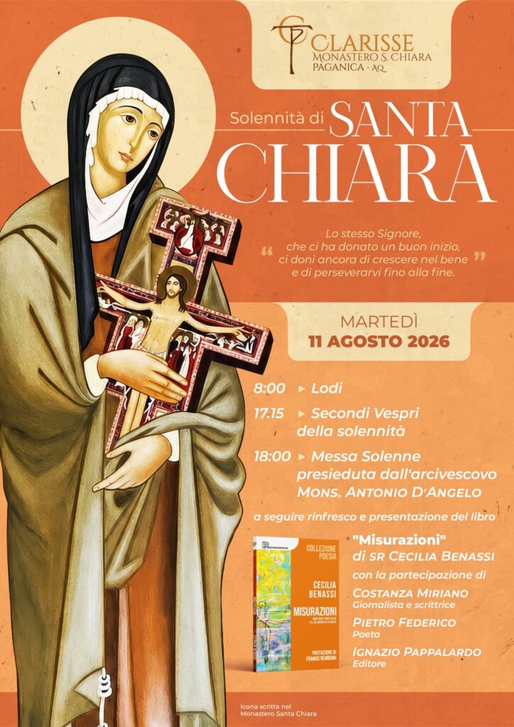 Festività di S. Chiara, martedì 11 agosto al Monastero delle Clarisse di Paganica