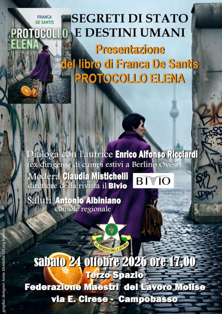 Campobasso, «Protocollo Elena»: il romanzo di Franca De Santis tra mistero, storia e memoria europea
