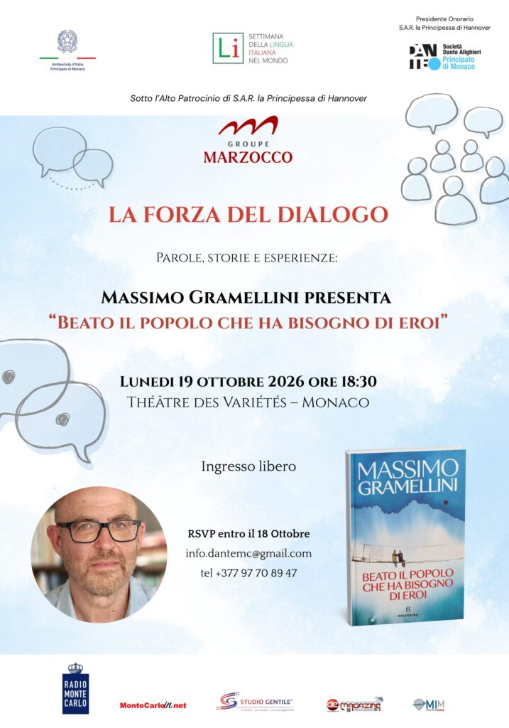 Massimo Gramellini a Monaco per la XXVI Settimana della Lingua Italiana nel Mondo, a cura dell’Ambasciata d’Italia e La Dante Alighieri – Comitato di Monaco