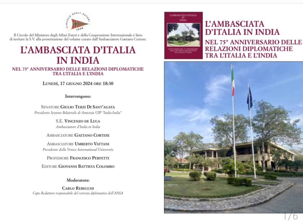 “L’Ambasciata d’Italia in India” di Gaetano Cortese, il 17 giugno la presentazione del prezioso volume a Roma, al Circolo degli Esteri