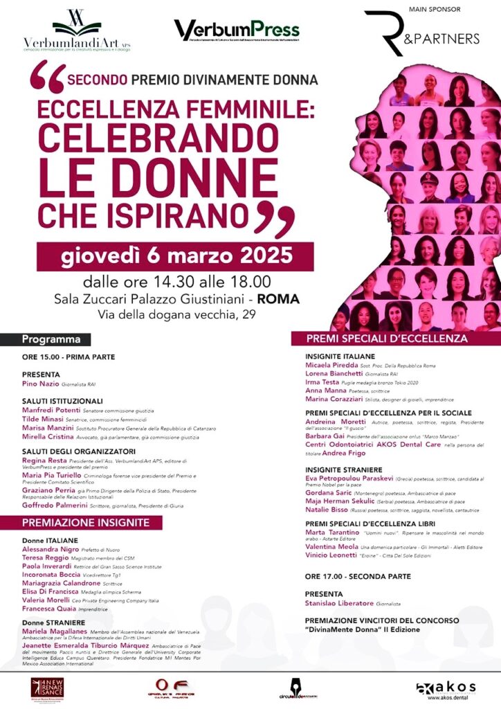 2° Premio internazionale Eccellenza Femminile “Celebrando le Donne che ispirano” – Roma, Senato della Repubblica – Sala Zuccari, 6 marzo 2025 dalle ore 14:30