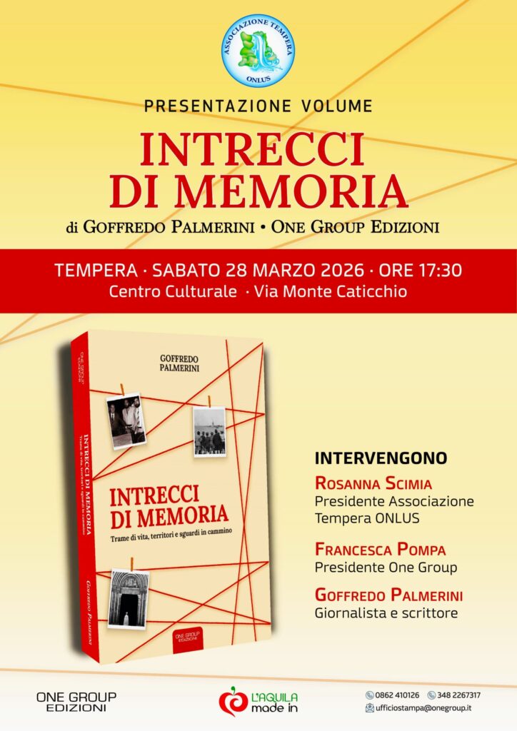 Evento Associazione Tempera Onlus, sabato 28 marzo: presentazione INTRECCI DI MEMORIA di Goffredo Palmerini