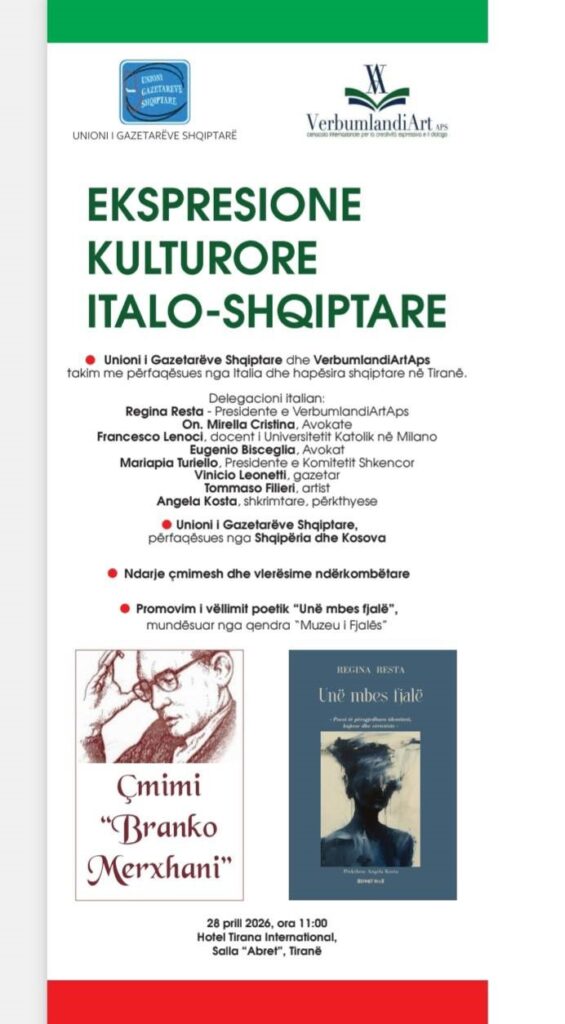 “Verbum Mundi”, al via la missione VerbumlandiArt in Albania – Tirana, 28 aprile 2026 – Espressione culturale italo-albanese tra dialogo, arte e giornalismo